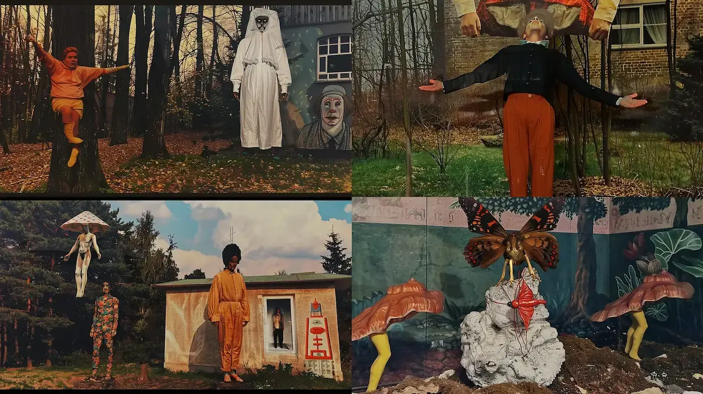 Surrealist Collage with a Whimsical and Eerie Vibe - Midjourney sref style
