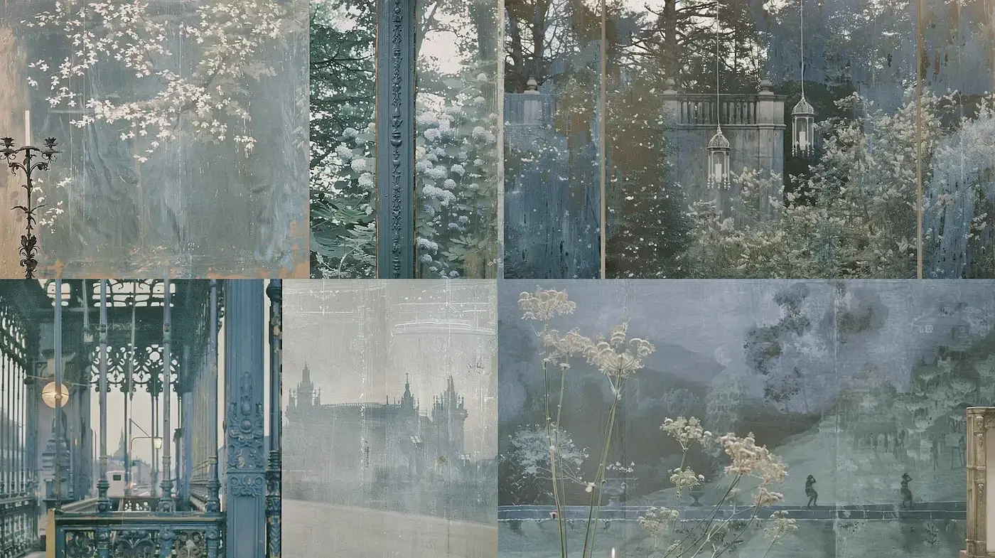 Atmospheric and Dreamlike Exploration with Nature and Architecture - Midjourney sref style