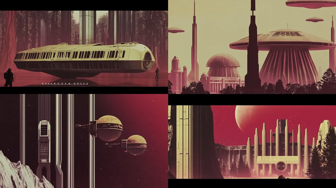 Retro-Futuristic Dreamscape in Sepia Tones - Midjourney sref style