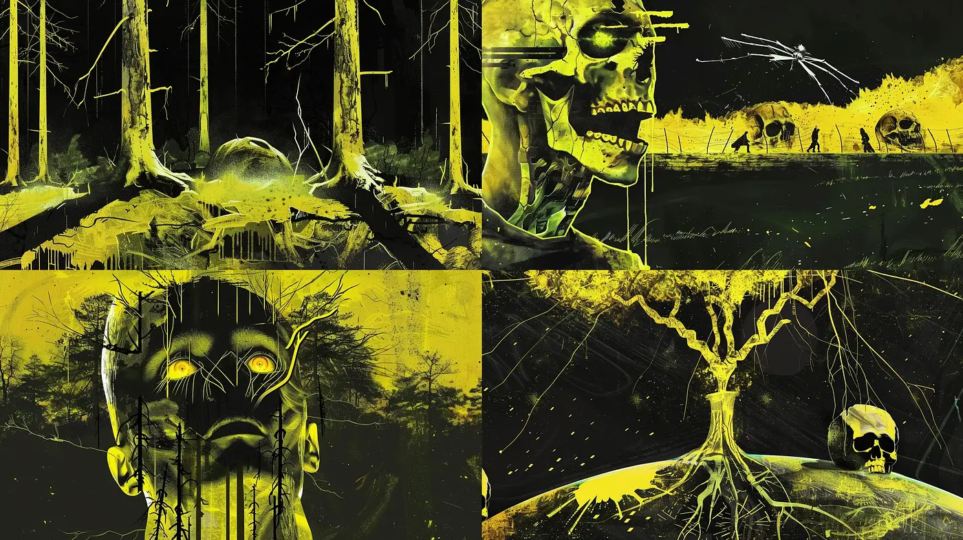 Noir-Inspired Haunting Surrealism with a Cyberpunk Undertone - Midjourney sref style