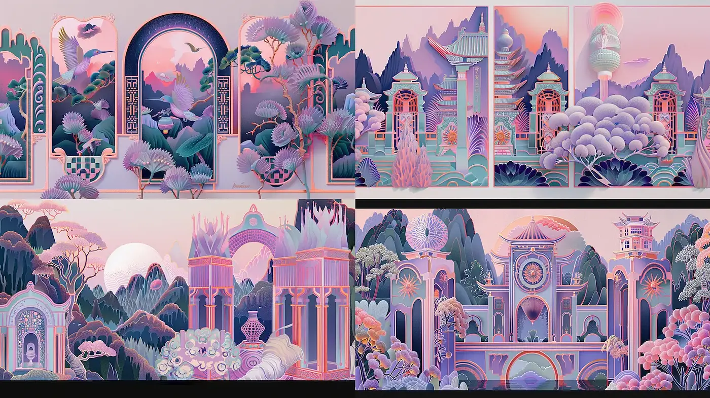 Whimsical Dreamscapes with Ethereal Elements and Pastel Hues - Midjourney sref style