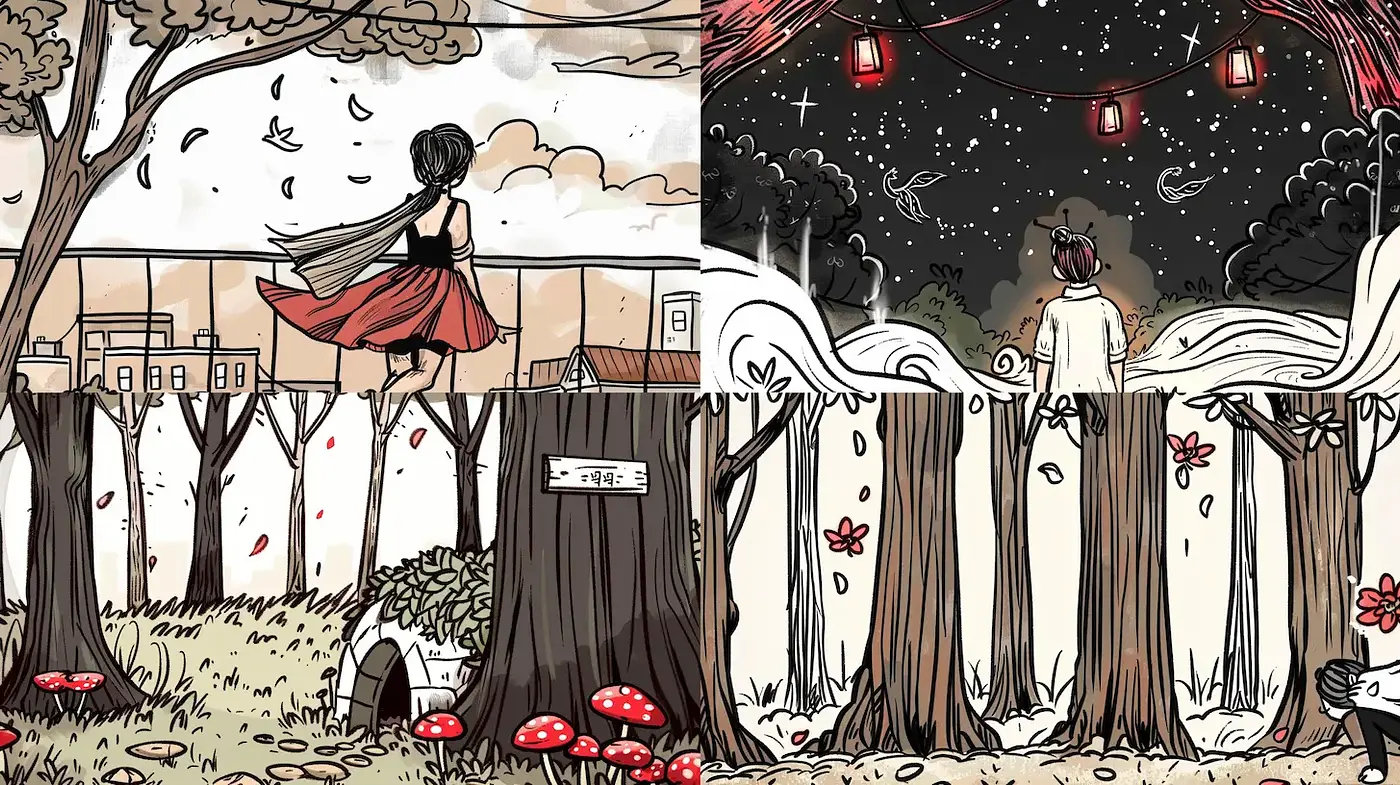 Whimsical Illustrations with Nature and Emotion - Midjourney sref style