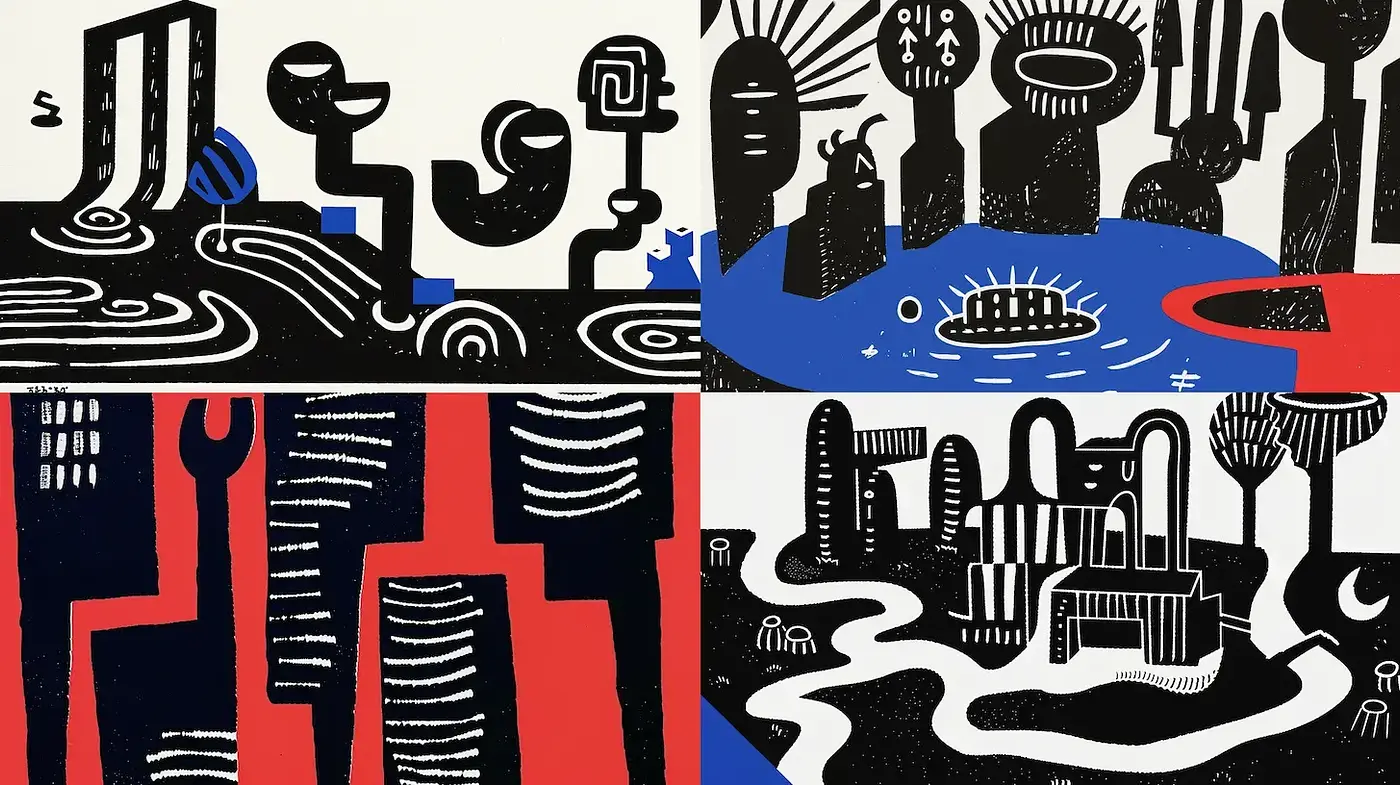 Dynamic and Abstract Illustrative Style with a Retro Vibe - Midjourney sref style