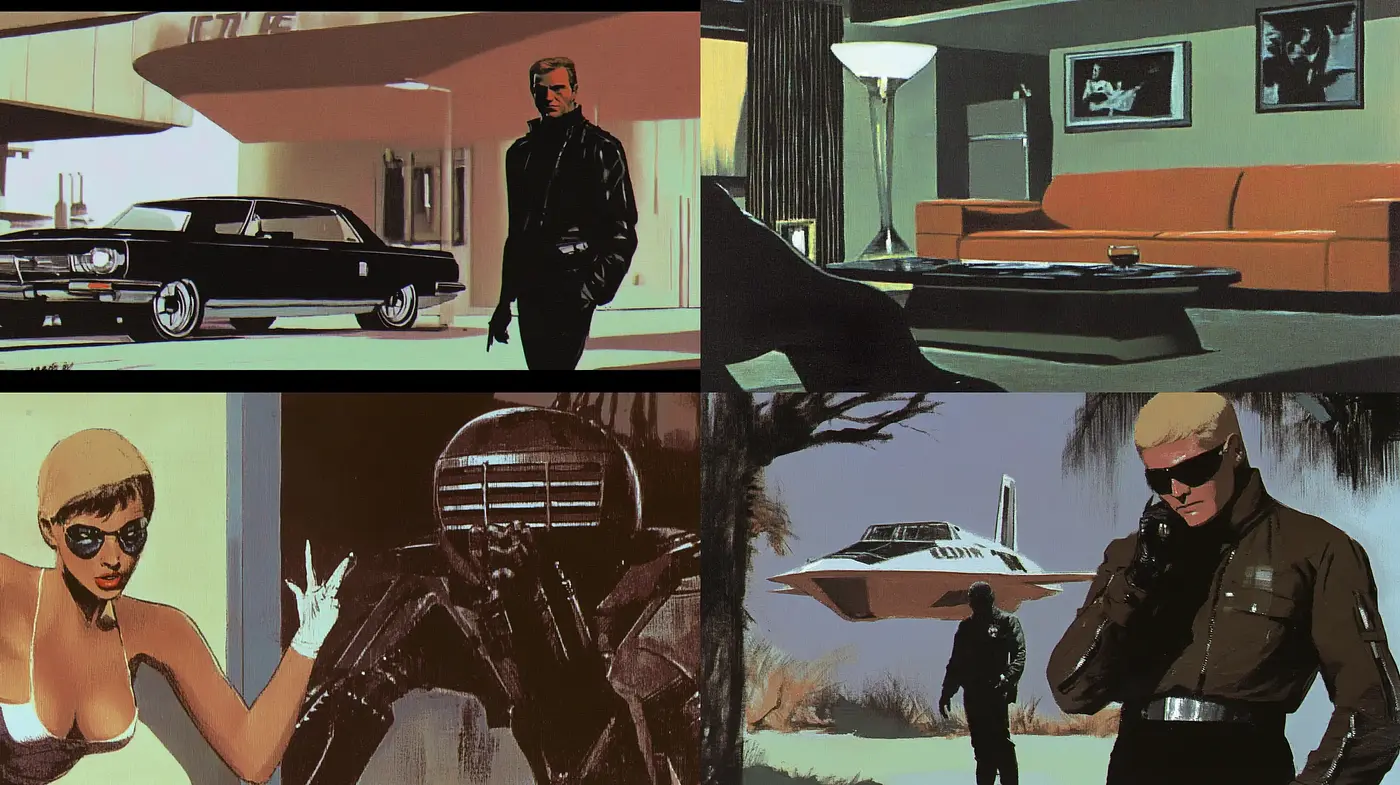 Retro Futuristic Noir Visions - Midjourney sref style