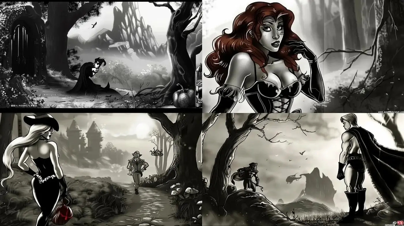 Monochromatic Fairytale Aesthetic with Dramatic Contrast - Midjourney sref style