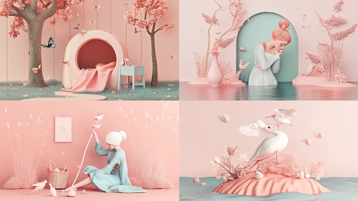 Serenity in Coral Bliss: A Dreamlike Pastel Vision - Midjourney sref style