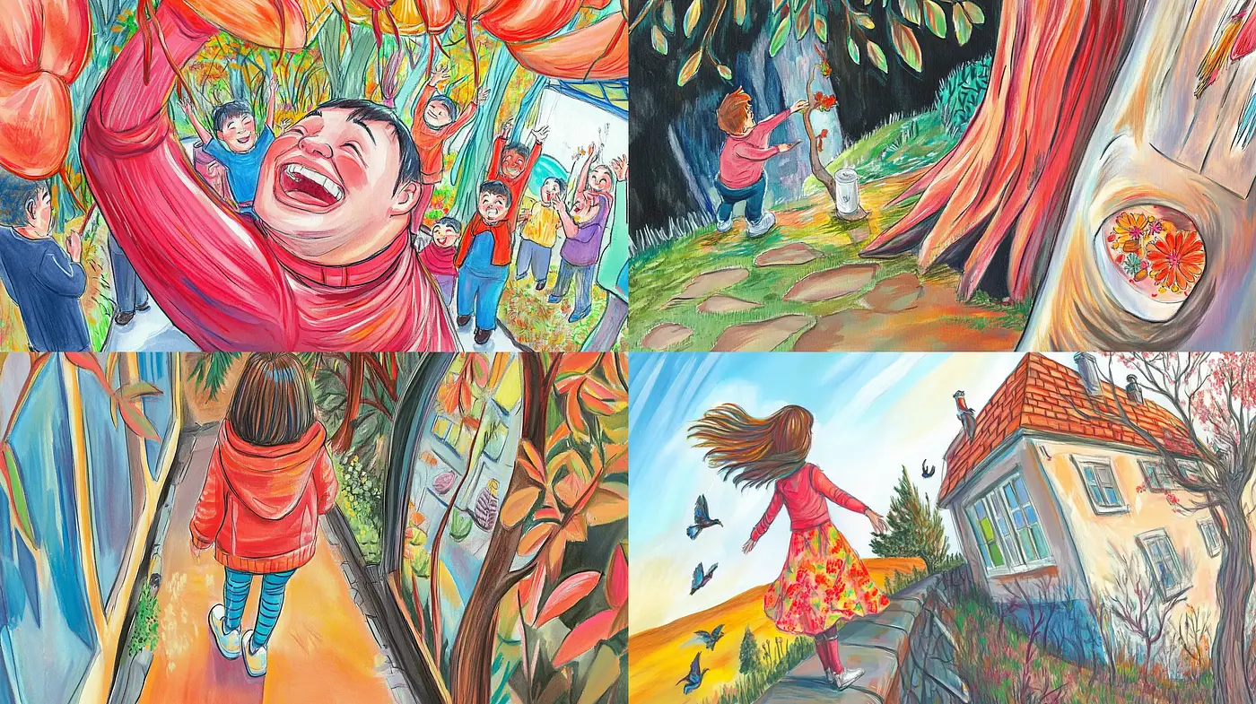 Whimsical Brushwork and Expressive Colors: A Vivid Journey Through Childhood Memories - Midjourney sref style