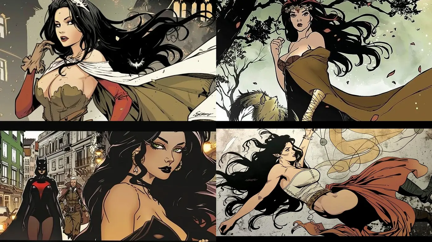 Dynamic Elegance of Flowing Forms and Earthy Tones in Stylized Comic Artistry - Midjourney sref style