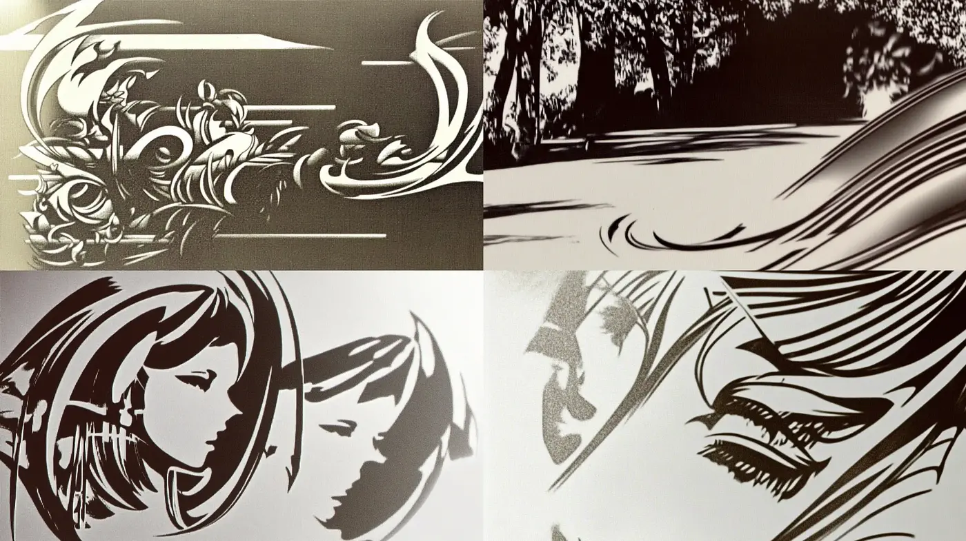 Monochromatic Fluidity: the Aesthetic of Flowing Forms and Dramatic Shadows - Midjourney sref style