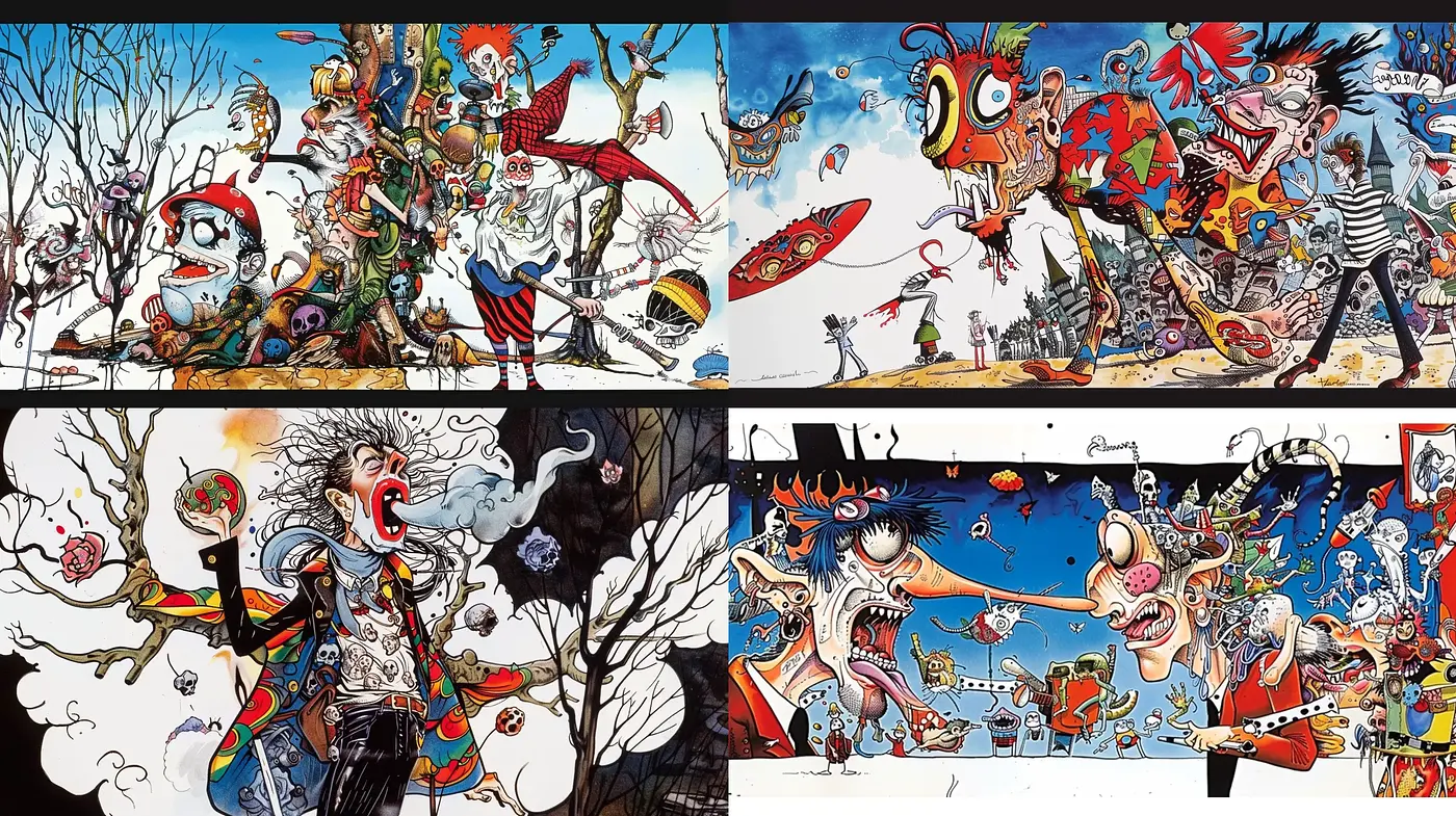Chaotic Fusion of Abstract Expressionism and Surrealist Fantasy - Midjourney sref style