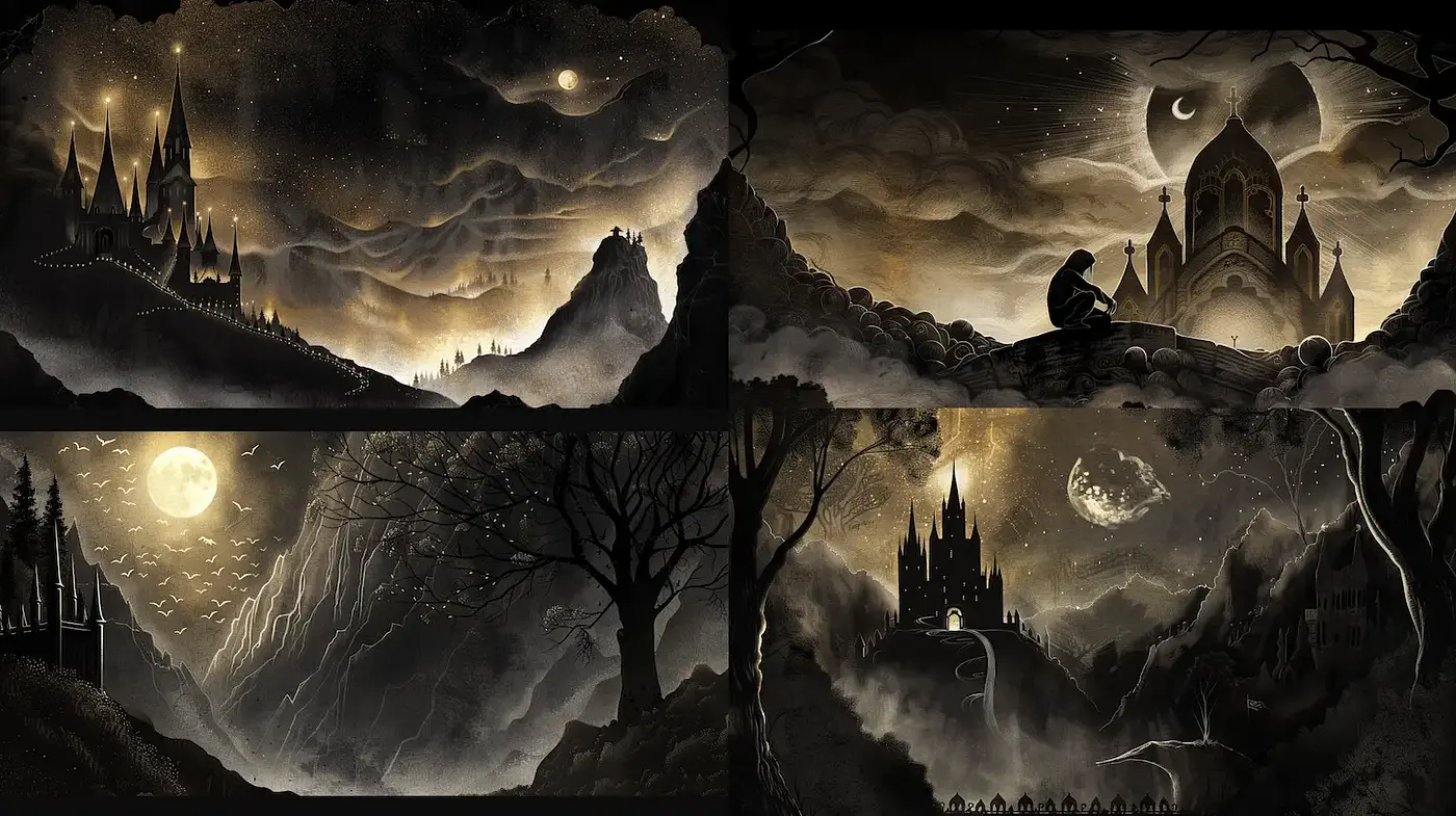 Mysterious and Enigmatic Landscape Art - Midjourney sref style