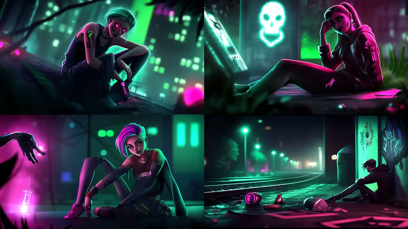 Neon Noir Reflections: An Atmospheric Fusion of Light and Shadow - Midjourney sref style