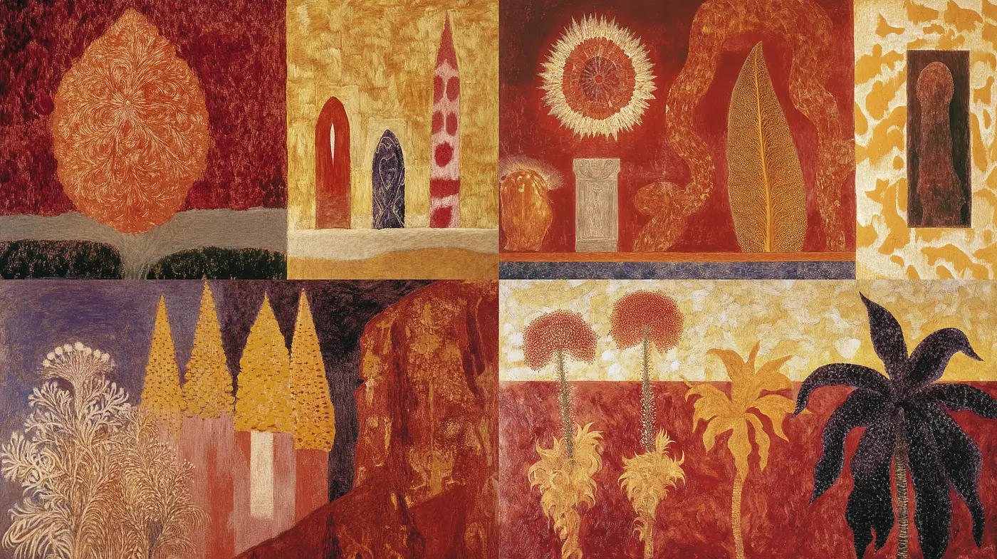 Harmonious Mosaic of Earthy Tones and Textured Impressions - Midjourney sref style