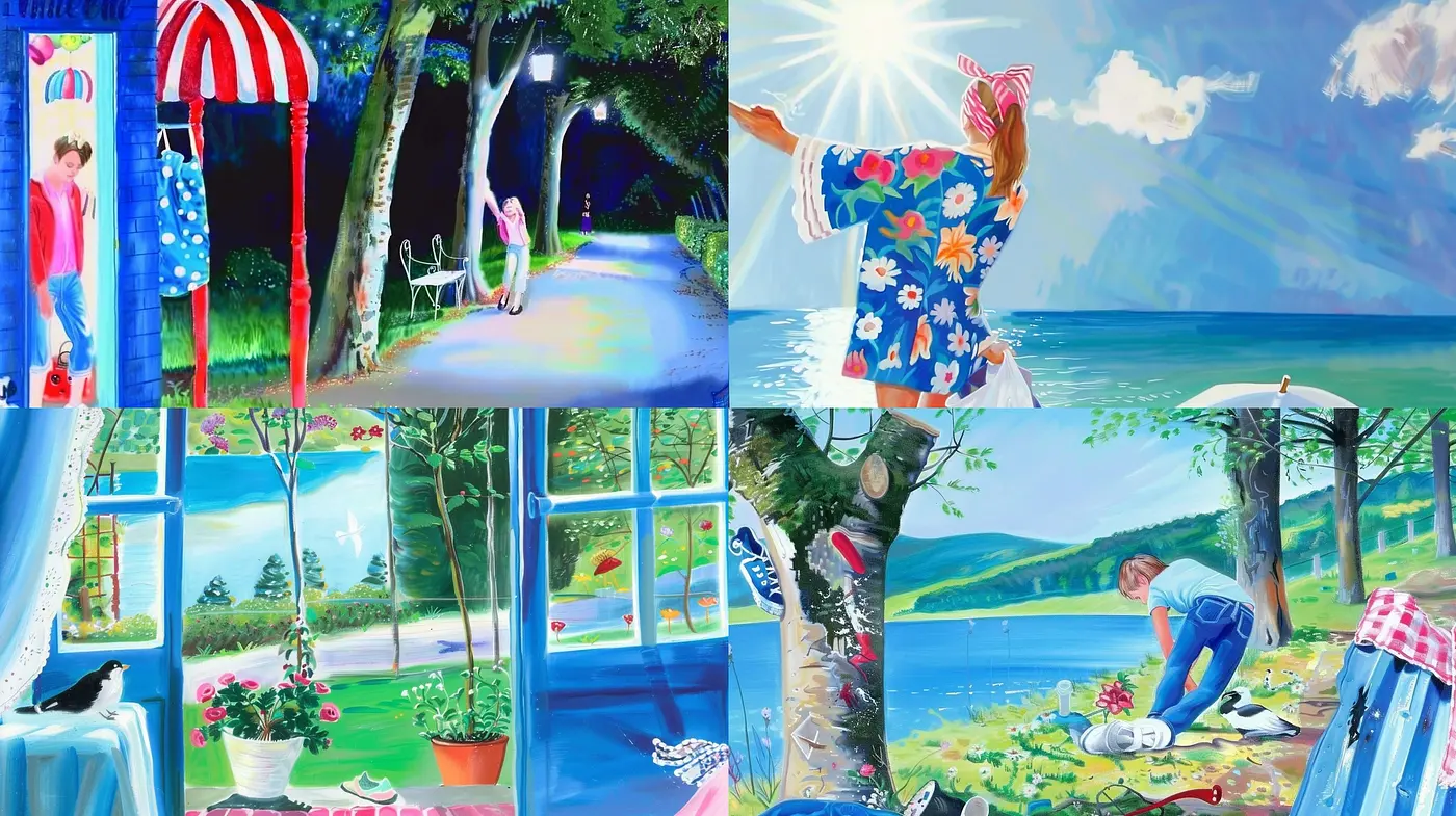 Serene Vistas: A Synthesis of Surreal Nature and Whimsical Human Interactions - Midjourney sref style