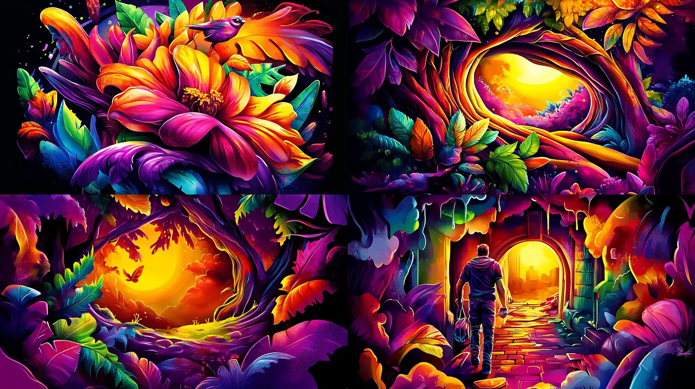Luminous Dreamscape Flora with Surrealist Undertones - Midjourney sref style