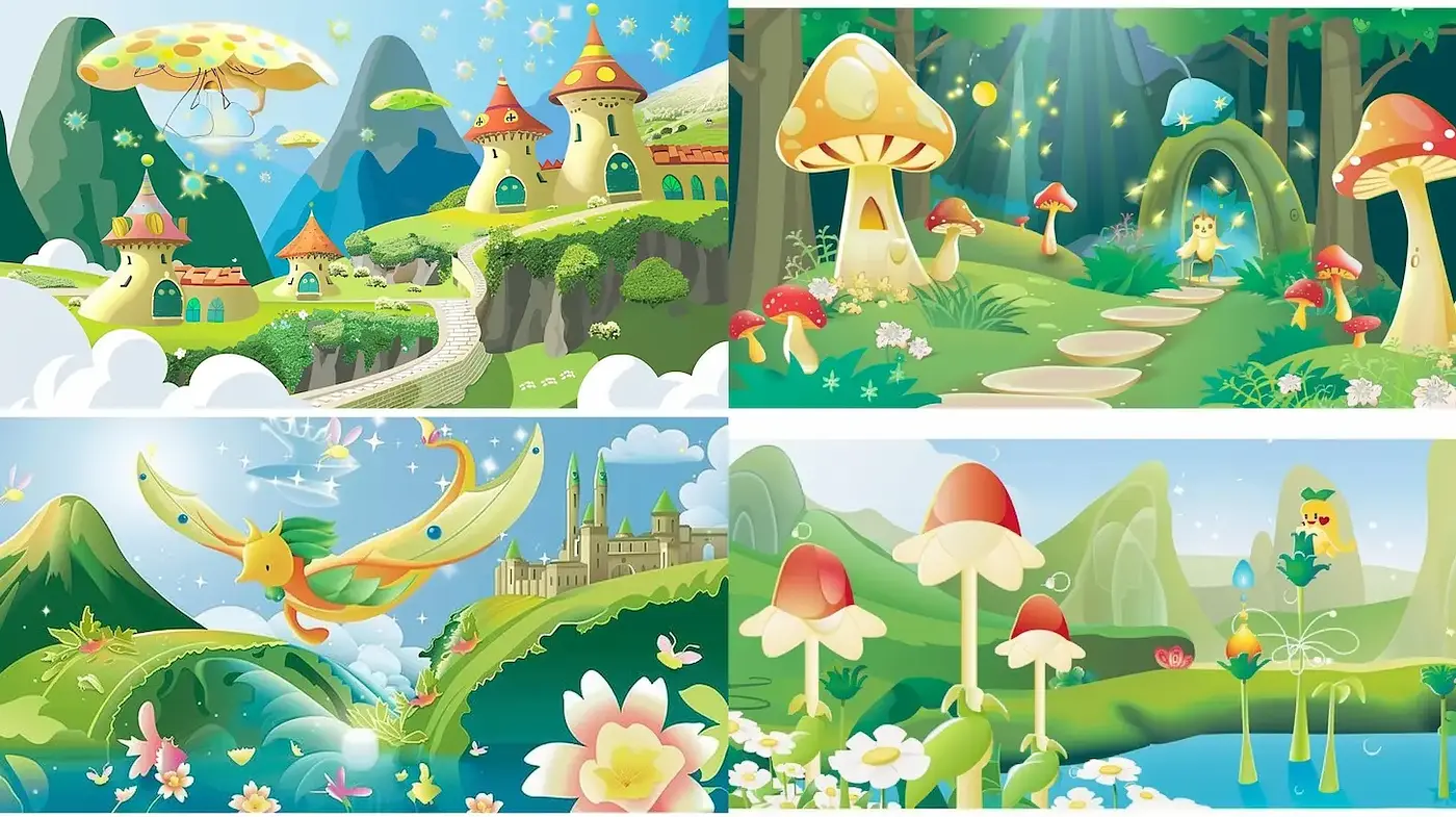 Whimsical Fantasy Landscapes with Dreamlike Elements - Midjourney sref style