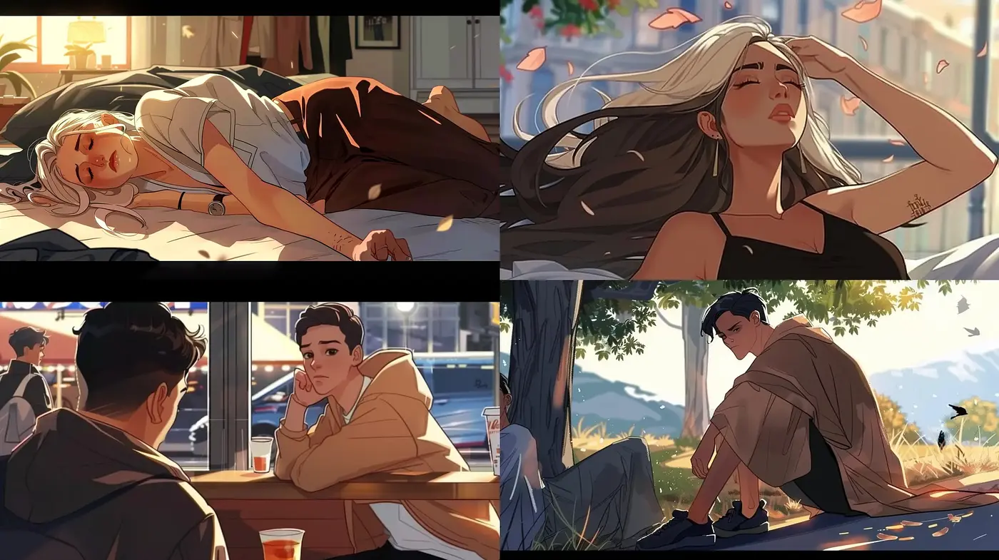 Warm Serenity in Contemporary Anime-Inspired Vignettes - Midjourney sref style