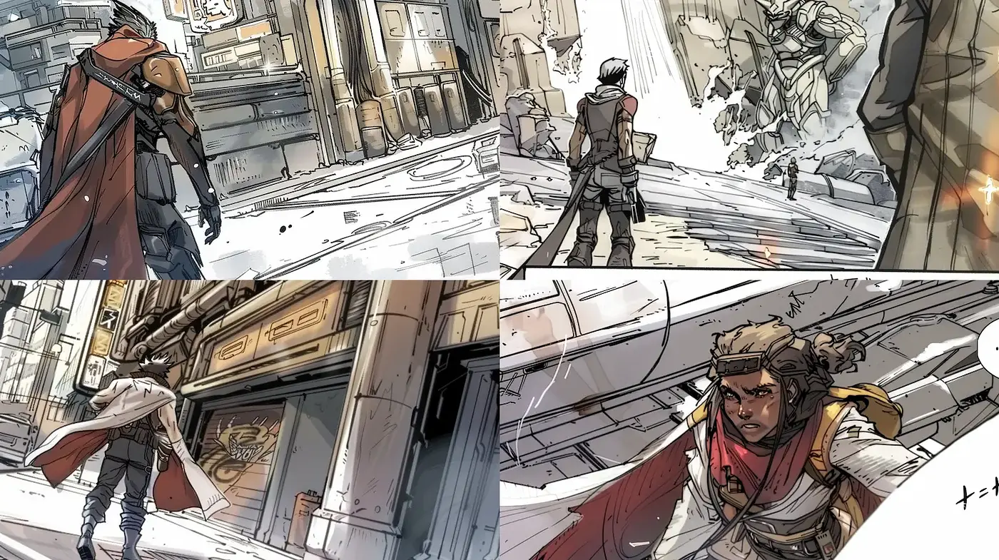 Dynamic, action-oriented comic style with intricate linework and expressive characters - Midjourney sref style