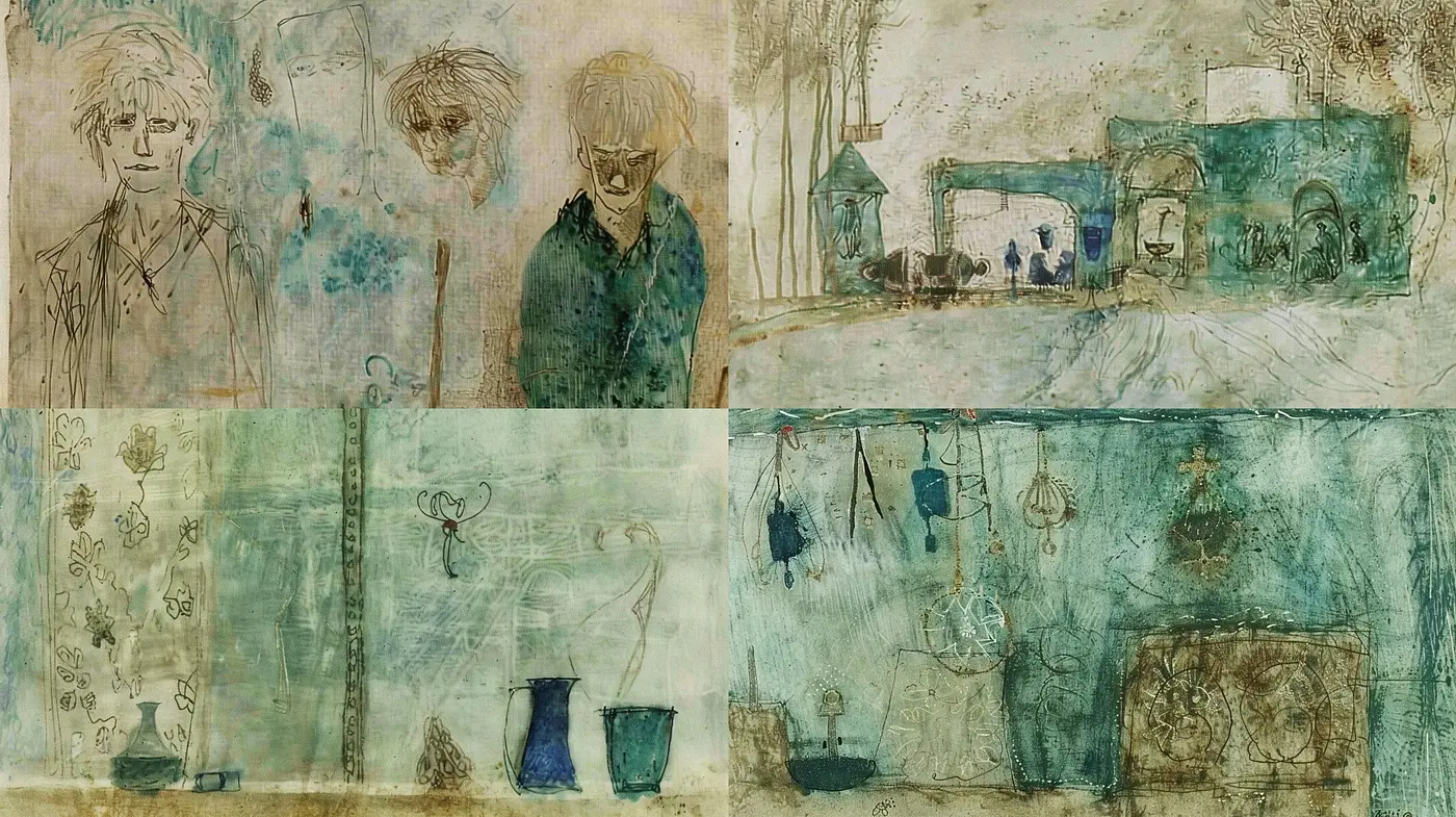 Ethereal Aquatic Wash: A Synthesis of Serene Cyan and Turquoise Hues with Translucent Texturing - Midjourney sref style
