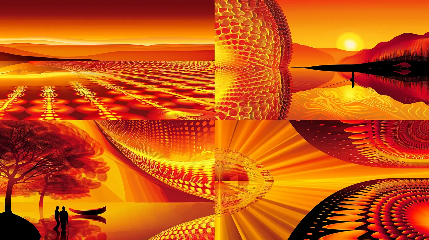 Warm Tonal Vistas: A Celebration of Vibrant Hues and Hypnotic Patterns - Midjourney sref style
