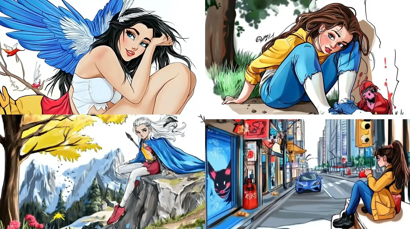 Vibrant Storybook Vividness: A Consistent Lively Comic Book Aesthetic Across Diverse Scenes - Midjourney sref style
