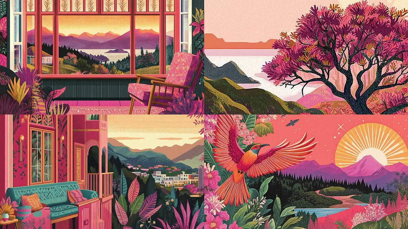 Twilight Hues of Serene Landscapes: A Homage to Stylized Nature and Tranquility - Midjourney sref style