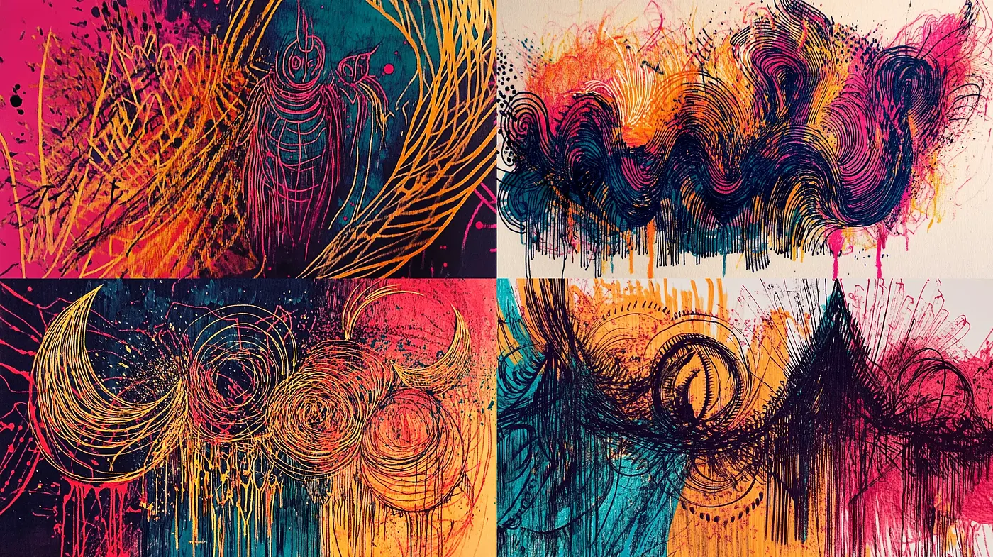 Abstract Expressionist Swirls in Vivid Hues - Midjourney sref style