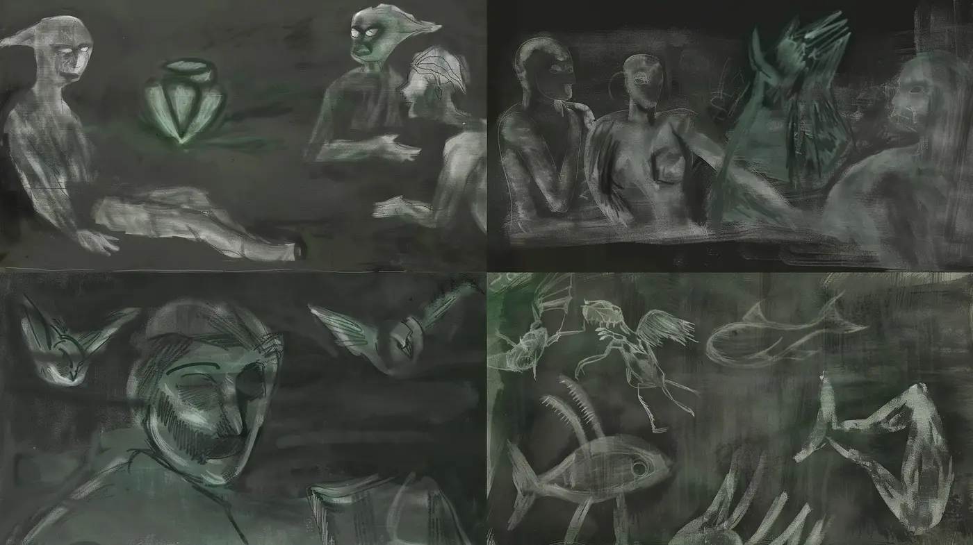 Ethereal Nocturnal Visions: A Mélange of Surrealism and Expressionism - Midjourney sref style