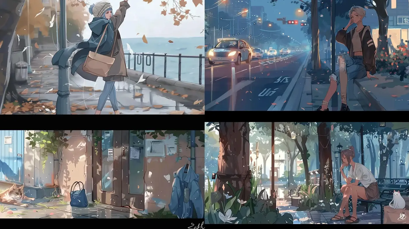 Contemplative Urban Solitude in Soft Pastel Hues - Midjourney sref style