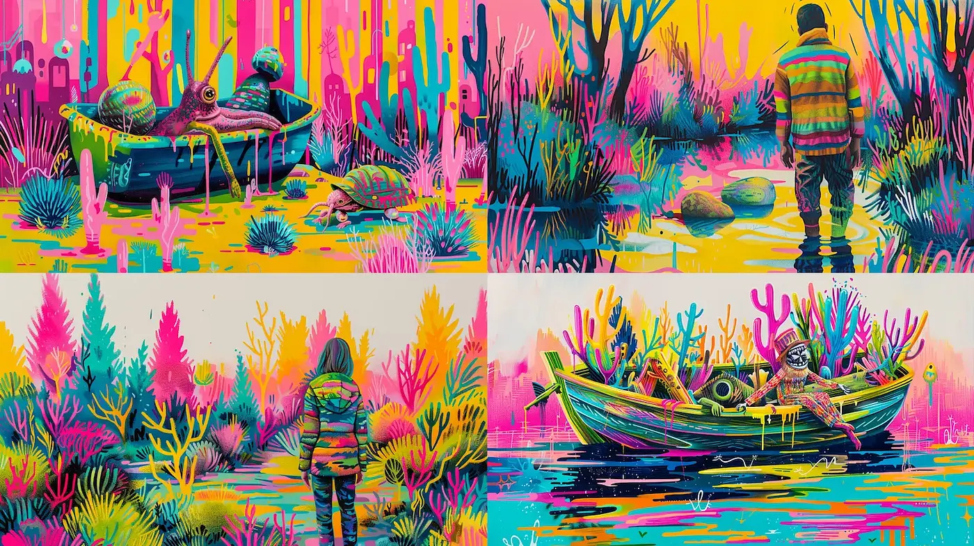 Vibrant and Imaginative Surreal Landscapes with a Playful Touch - Midjourney sref style