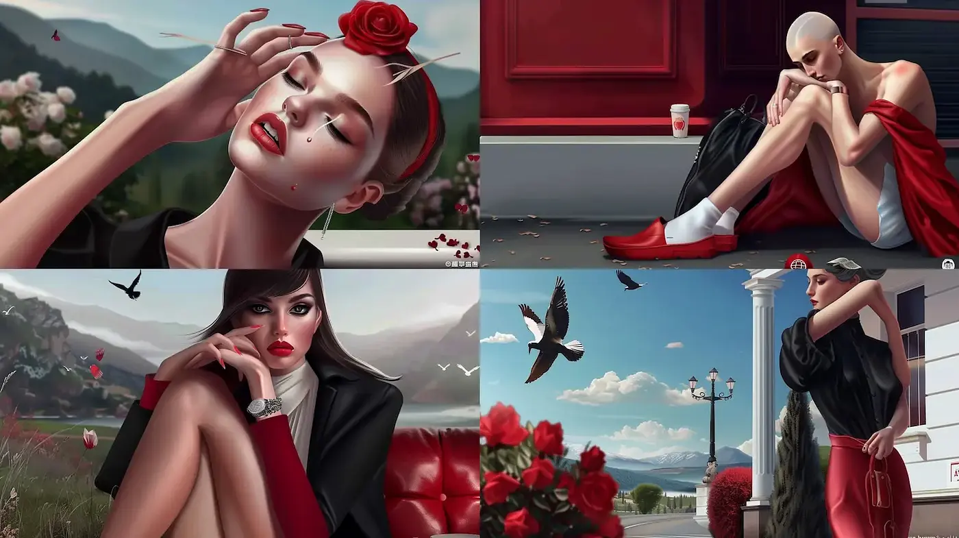 Contemporary Feminine Portraiture with a Touch of Surrealism and Elegance - Midjourney sref style