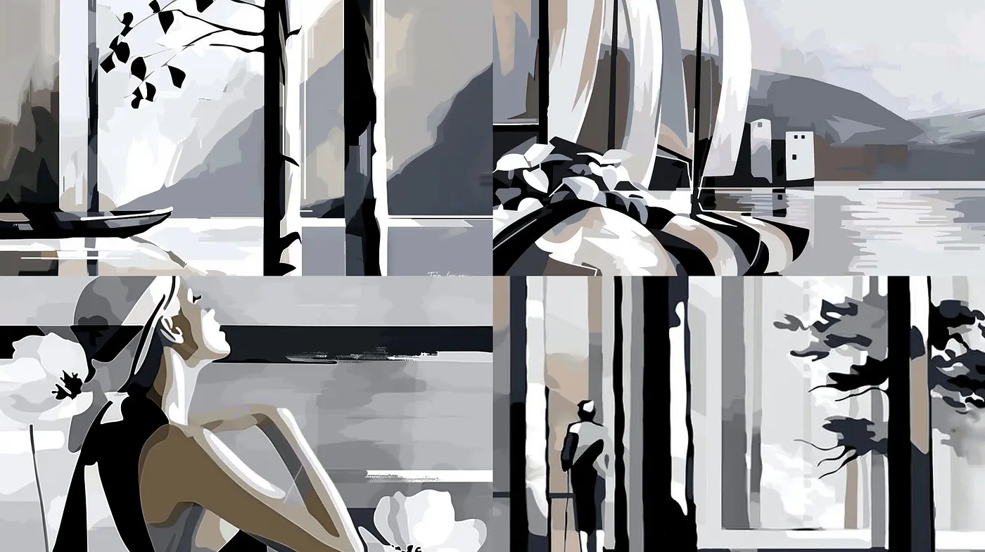 Monochromatic Elegance with Stylized Modernist Flair - Midjourney sref style