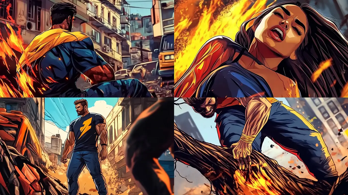 Dynamic Comic Book Heroism in Rich Warm Tones - Midjourney sref style
