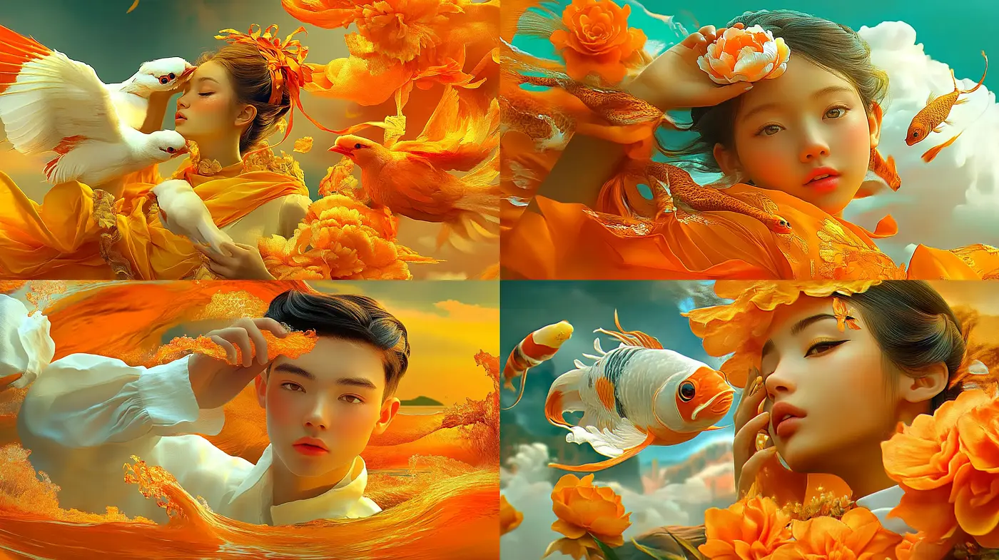 A Sun-Kissed Dreamscape: Ethereal Orange Blossom Elegance - Midjourney sref style