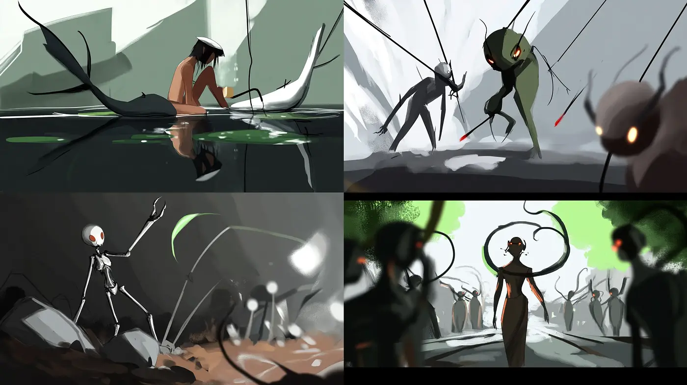 Ethereal Brushwork in Dynamic Futuristic Tableaus - Midjourney sref style