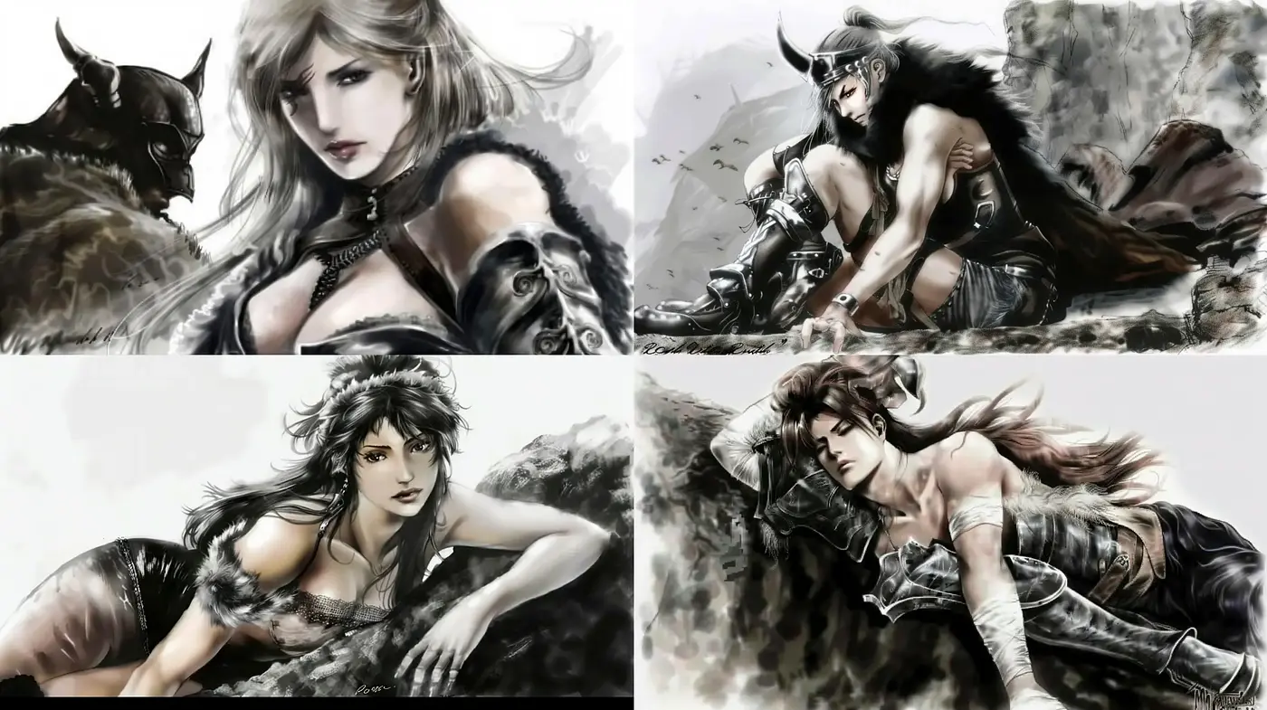 Monochrome Fantasy: An Evocative Blend of Ink Wash and Digital Brushwork - Midjourney sref style