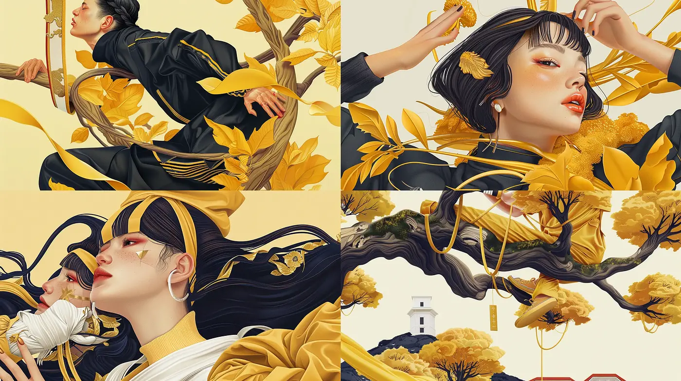 Elegant Serenity in Amber Hues: A Composite of Ethereal Beauty and Floral Charm - Midjourney sref style