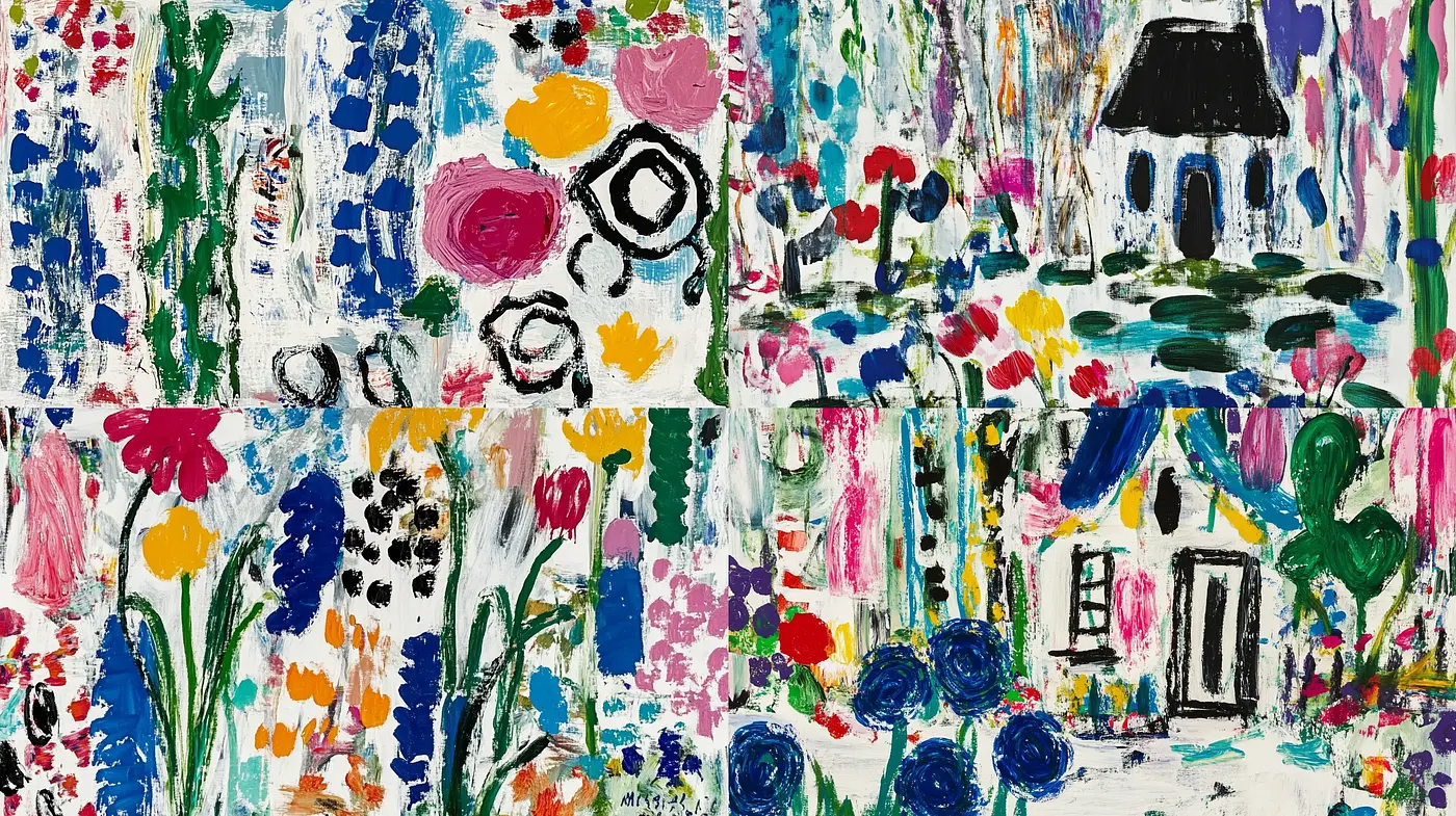 Whimsical Brushstroke Impressions on a Vivid Canvas - Midjourney sref style