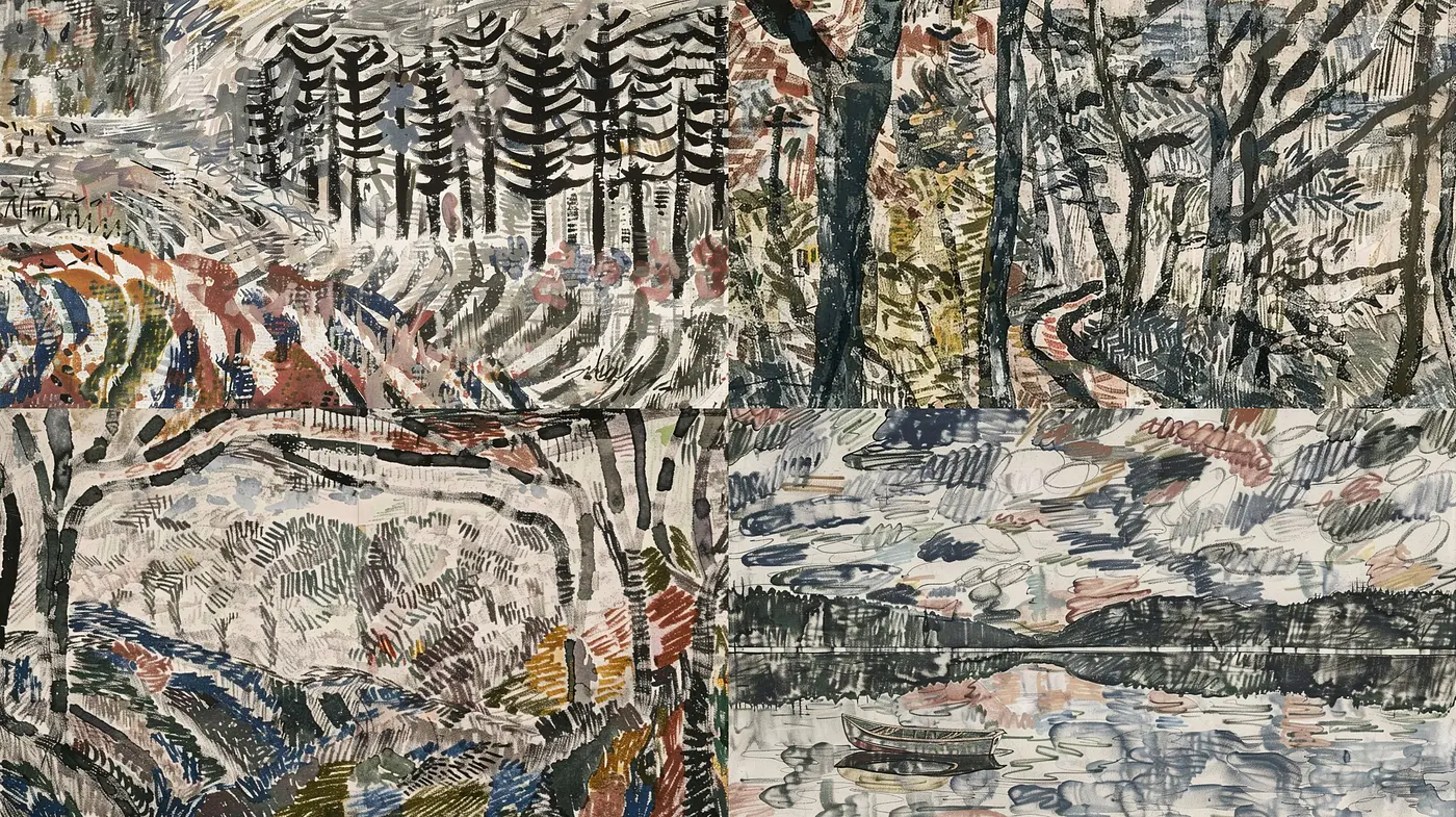 Interwoven Textures and Earthy Tones in Stylized Nature Tableau - Midjourney sref style