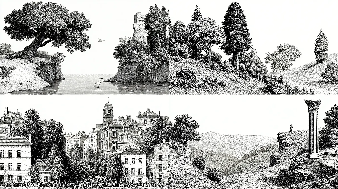 Timeless and Serene Landscapes in Monochrome - Midjourney sref style