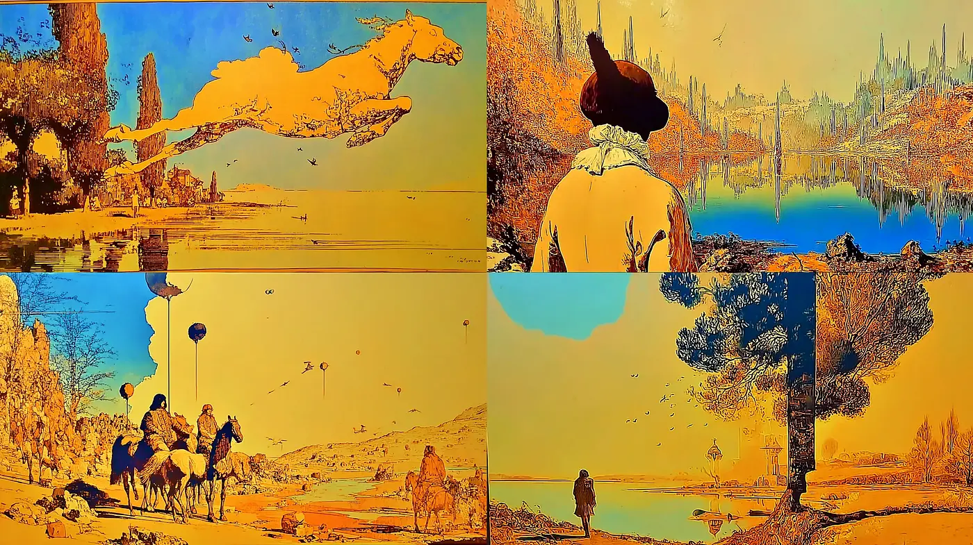 Surreal Landscape with Vintage Aesthetic and Dreamlike Elements - Midjourney sref style