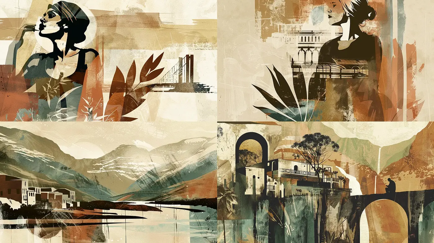 Abstract Vintage Panorama with Expressive Texture Overlays - Midjourney sref style