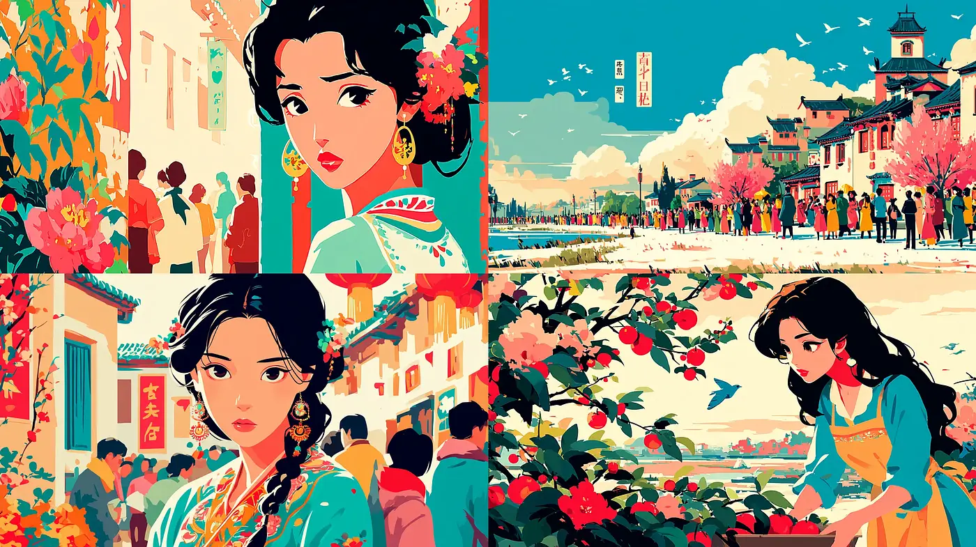 Vibrant and Lush Illustrations Reflecting Cultural Aesthetics with a Modern Twist - Midjourney sref style