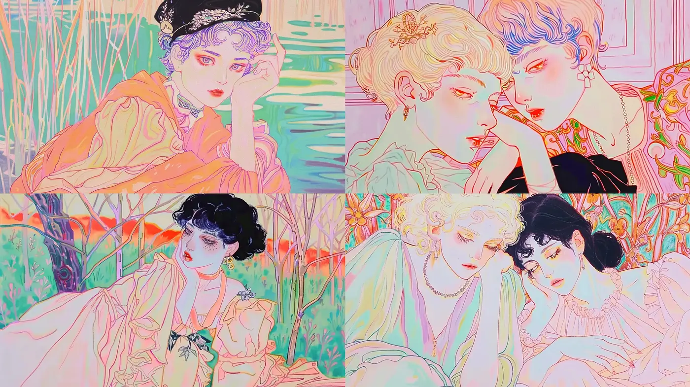 Ethereal Pastel Portraiture with Art Nouveau Influences - Midjourney sref style