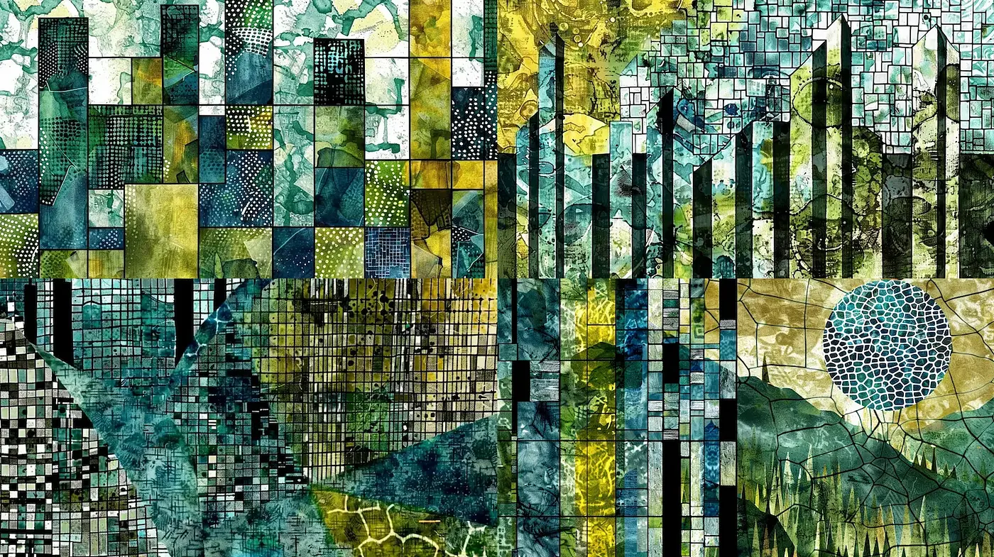 Eclectic Mix of Geometric Forms and Organic Textures with a Natural Palette - Midjourney sref style