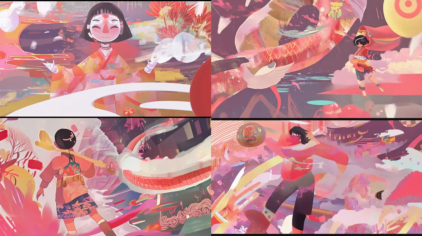 Whimsical Blush-toned Dreamscape: A Synthesis of Fantasy and Asian Influence - Midjourney sref style