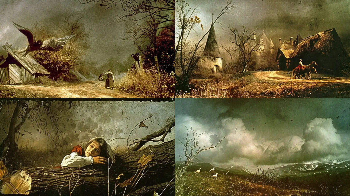 Ethereal Autumnal Vistas: A Medley of Rustic Hues and Whimsy - Midjourney sref style