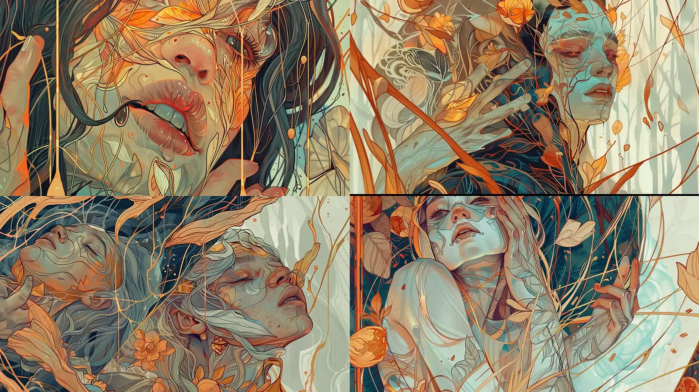 Ethereal Autumn Hues and Fluid Lines in Dreamlike Portraiture - Midjourney sref style