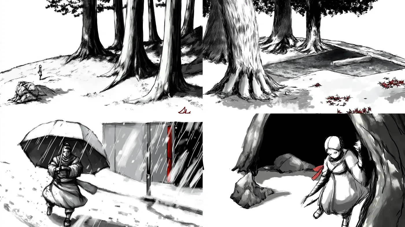 Monochromatic Elegance with Selective Color Highlights - Midjourney sref style