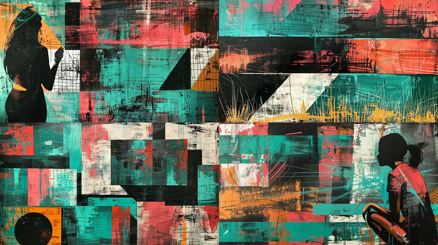 Abstract Expressionist Fusion with Urban Chaos Undertones - Midjourney sref style